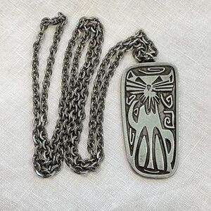 Vintage Modernist Jorgen Jensen Cat Pendant Necklace, Denmark Pewter Necklace